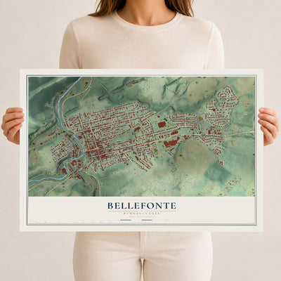 Map of Bellefonte, Pennsylvania, 12 x 18 inch unframed archival matte print