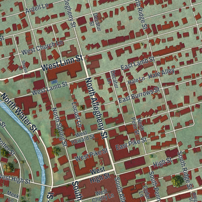Close-up of the map of Bellefonte, Pennsylvania print showing street and building detail