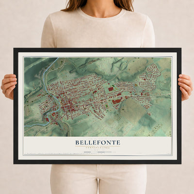 Map of Bellefonte, Pennsylvania, 12 x 18 inch print in a black wood frame