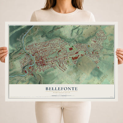 Map of Bellefonte, Pennsylvania, 18 x 24 inch unframed archival matte print