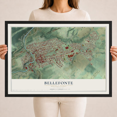 Map of Bellefonte, Pennsylvania, 18 x 24 inch print in a black wood frame