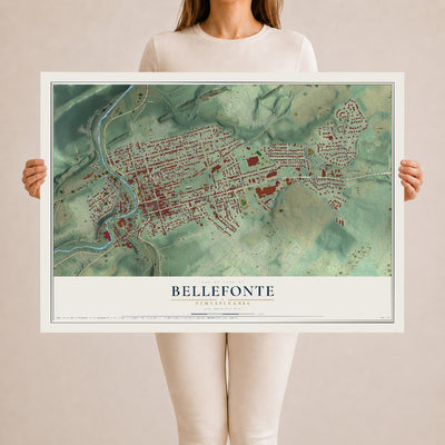 Map of Bellefonte, Pennsylvania, 24 x 36 inch unframed archival matte print