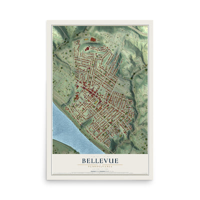 Map of Bellevue, Pennsylvania, 12 x 18 inch unframed archival matte print