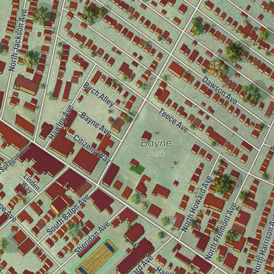 Second close-up of the map of Bellevue, Pennsylvania print showing more streets and buildings