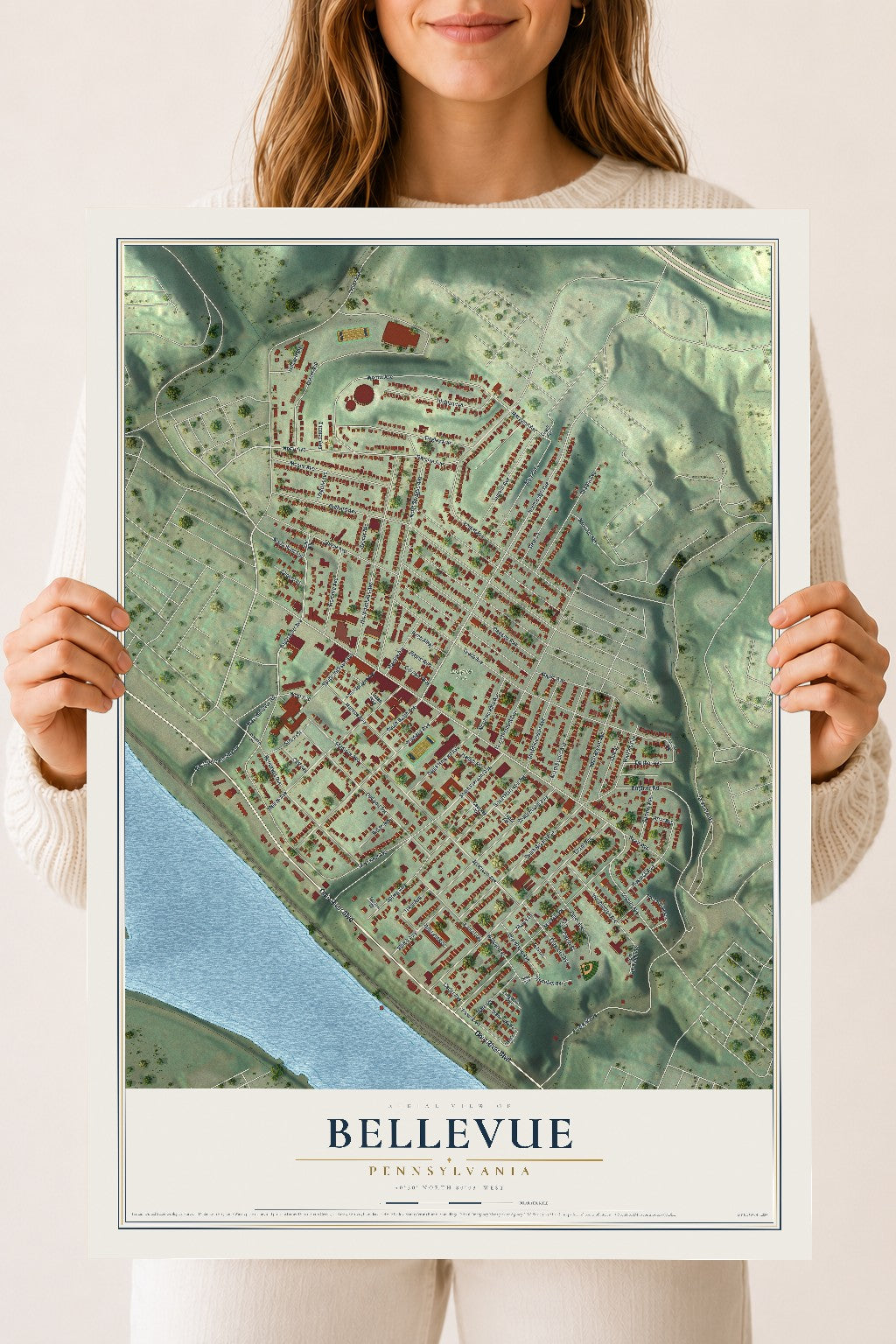 Map of Bellevue, Pennsylvania, 18 x 24 inch unframed archival matte print