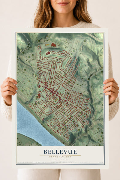 Map of Bellevue, Pennsylvania, 18 x 24 inch unframed archival matte print