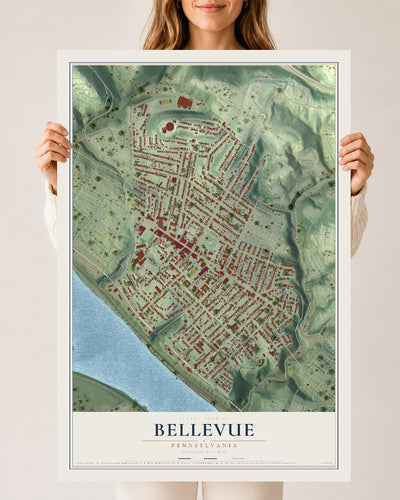 Map of Bellevue, Pennsylvania, 24 x 36 inch unframed archival matte print