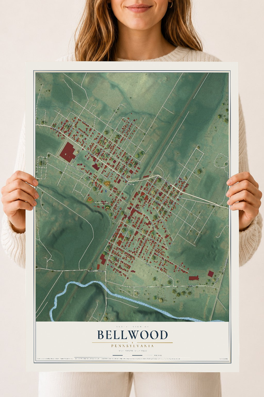 Map of Bellwood, Pennsylvania, 18 x 24 inch unframed archival matte print