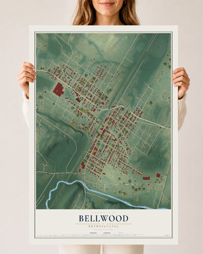 Map of Bellwood, Pennsylvania, 24 x 36 inch unframed archival matte print