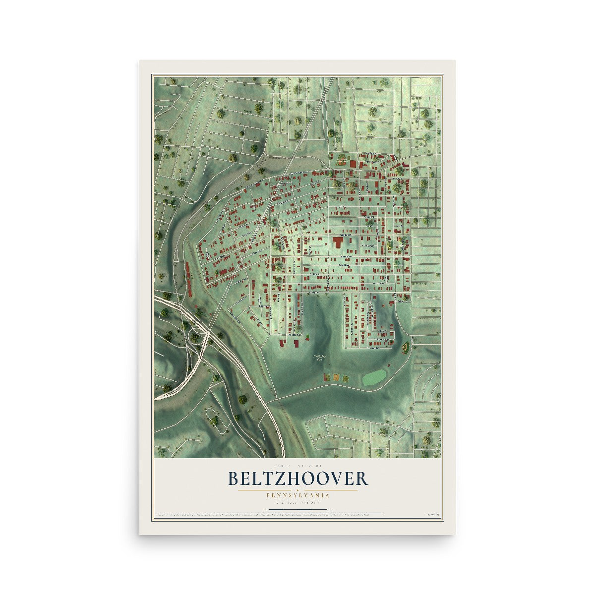 Map of Beltzhoover, Pennsylvania, 12 x 18 inch unframed archival matte print