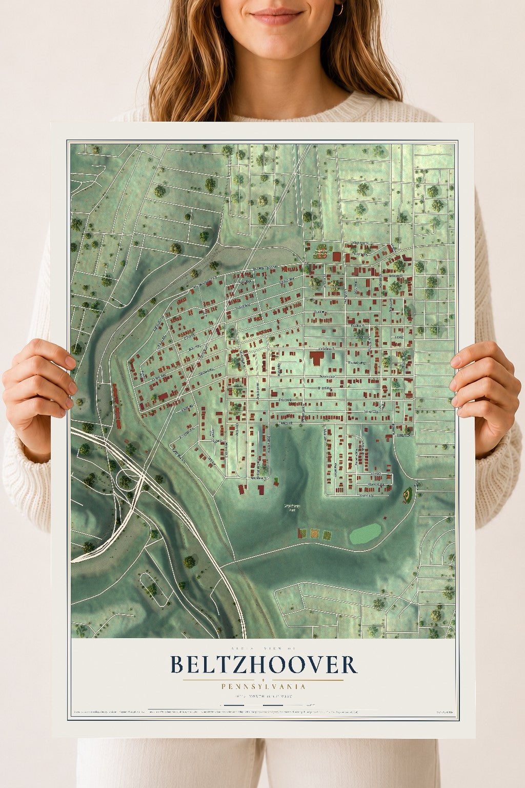 Map of Beltzhoover, Pennsylvania, 18 x 24 inch unframed archival matte print