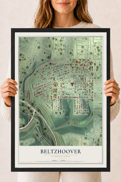 Map of Beltzhoover, Pennsylvania, 18 x 24 inch print in a black wood frame