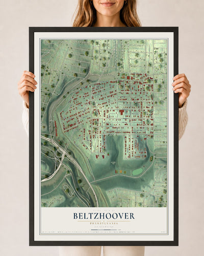 Map of Beltzhoover, Pennsylvania, 24 x 36 inch print in a black wood frame