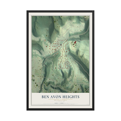 Map of Ben Avon Heights, Pennsylvania, 12 x 18 inch print in a black wood frame