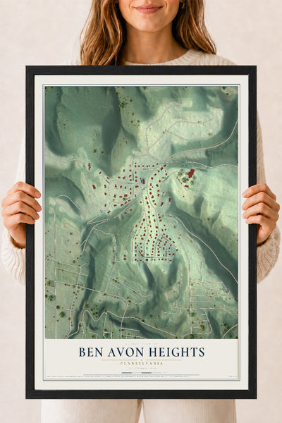 Map of Ben Avon Heights, Pennsylvania, 18 x 24 inch print in a black wood frame