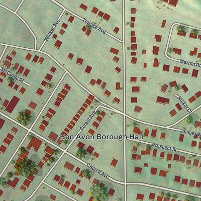 Close-up of the map of Ben Avon, Pennsylvania print showing street and building detail