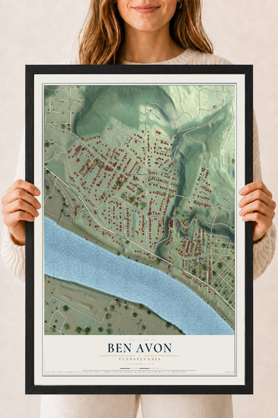 Map of Ben Avon, Pennsylvania, 18 x 24 inch print in a black wood frame