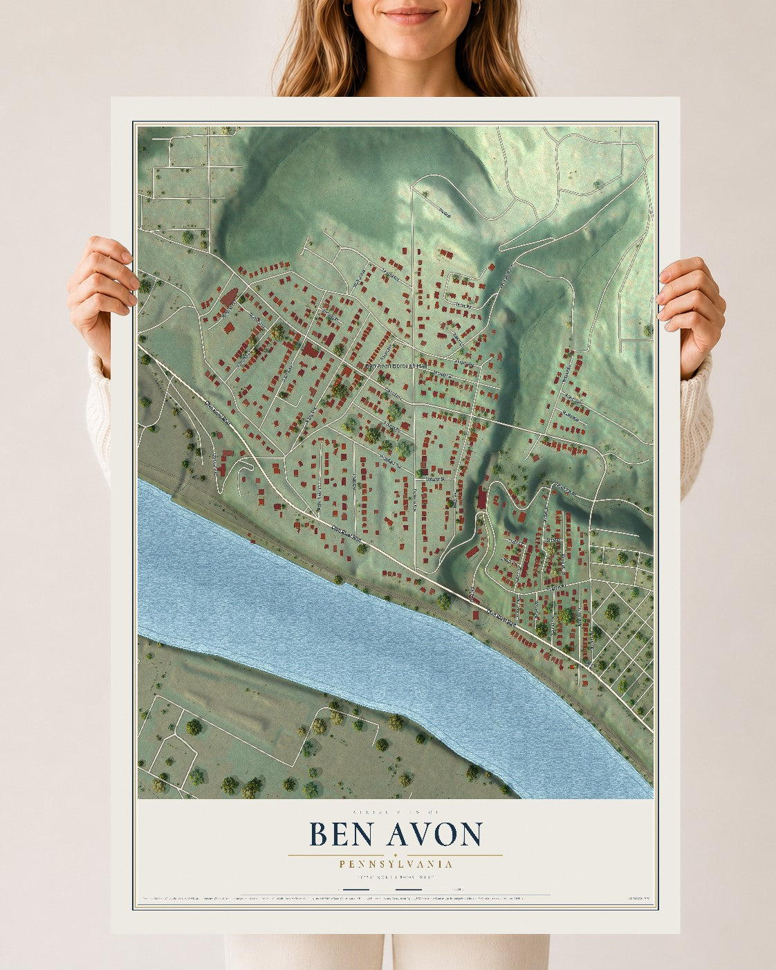 Map of Ben Avon, Pennsylvania, 24 x 36 inch unframed archival matte print