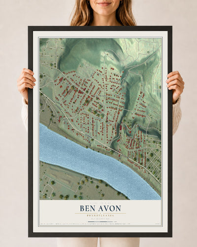Map of Ben Avon, Pennsylvania, 24 x 36 inch print in a black wood frame