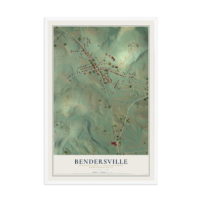 Map of Bendersville, Pennsylvania, 12 x 18 inch print in a white wood frame