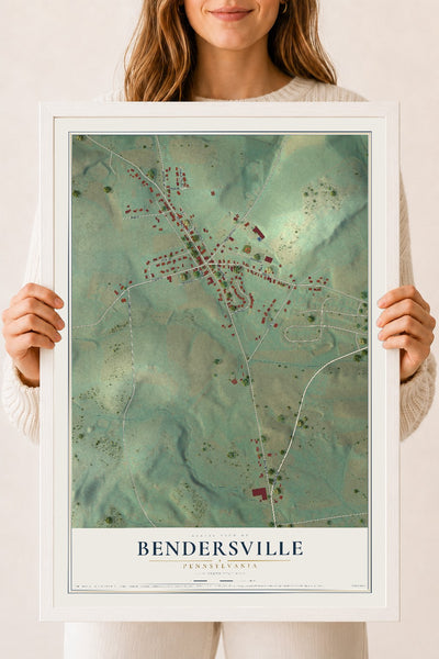 Map of Bendersville, Pennsylvania, 18 x 24 inch print in a white wood frame