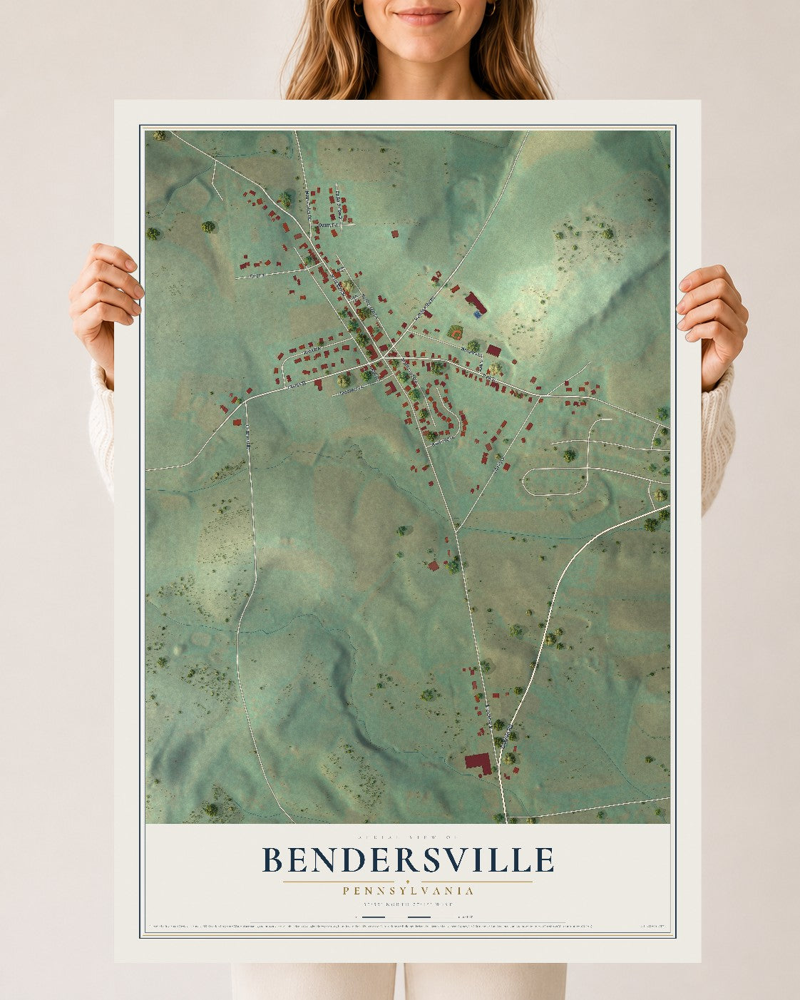 Map of Bendersville, Pennsylvania, 24 x 36 inch unframed archival matte print