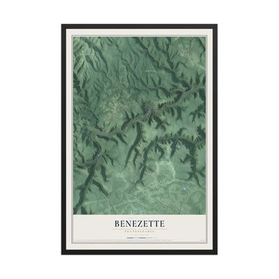 Map of Benezette, Pennsylvania, 12 x 18 inch print in a black wood frame