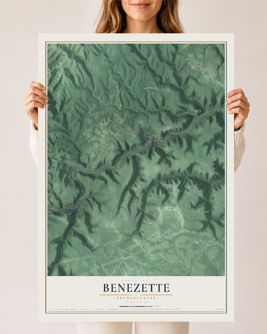 Map of Benezette, Pennsylvania, 24 x 36 inch unframed archival matte print