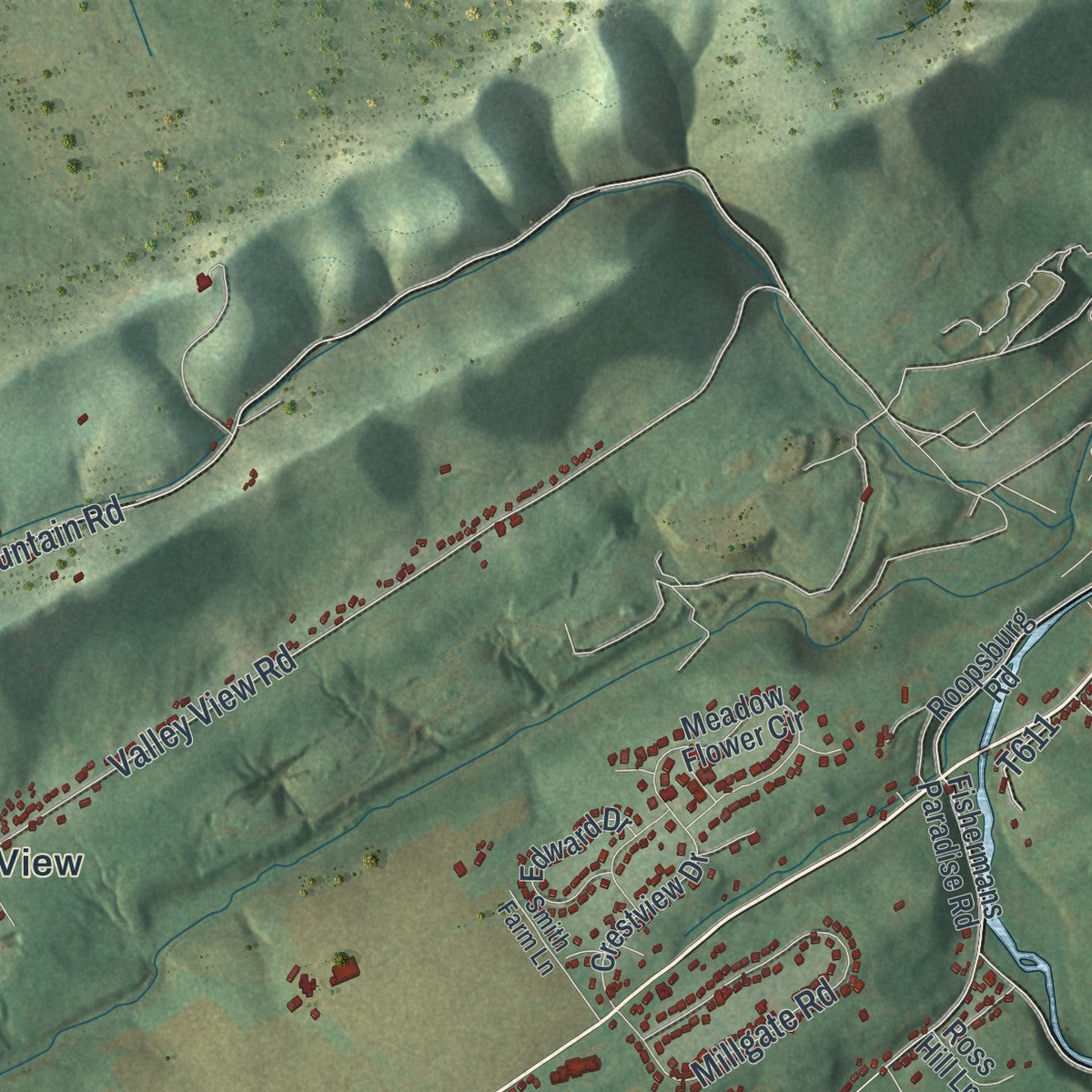 Close-up of the map of Benner, Pennsylvania print showing street and building detail