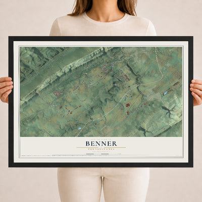 Map of Benner, Pennsylvania, 18 x 24 inch print in a black wood frame