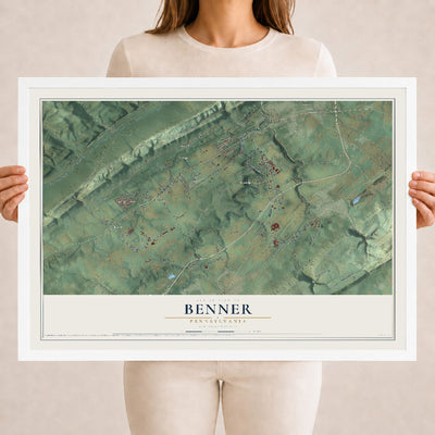 Map of Benner, Pennsylvania, 18 x 24 inch print in a white wood frame