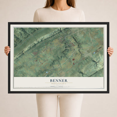 Map of Benner, Pennsylvania, 24 x 36 inch print in a black wood frame
