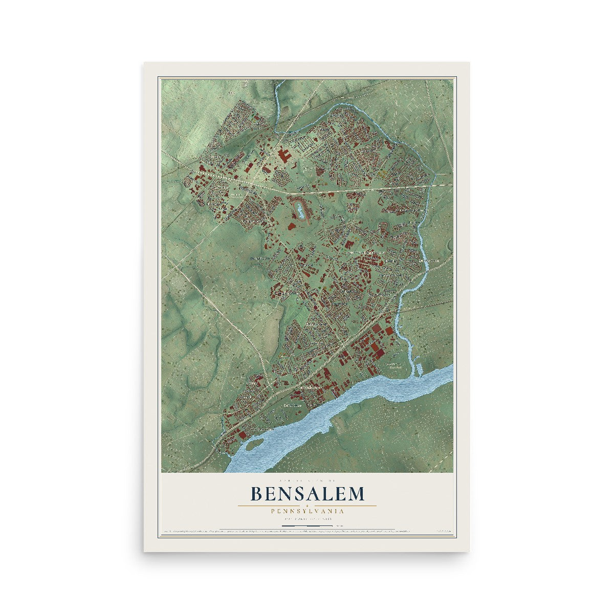 Map of Bensalem, Pennsylvania, 12 x 18 inch unframed archival matte print
