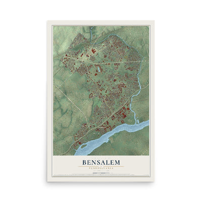 Map of Bensalem, Pennsylvania, 12 x 18 inch unframed archival matte print