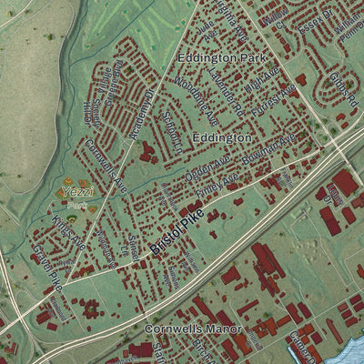 Second close-up of the map of Bensalem, Pennsylvania print showing more streets and buildings