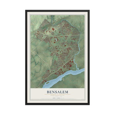 Map of Bensalem, Pennsylvania, 12 x 18 inch print in a black wood frame