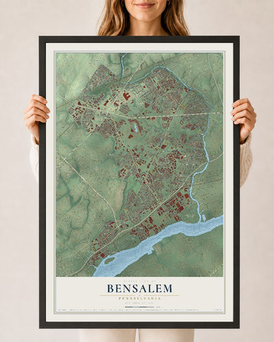 Map of Bensalem, Pennsylvania, 24 x 36 inch print in a black wood frame