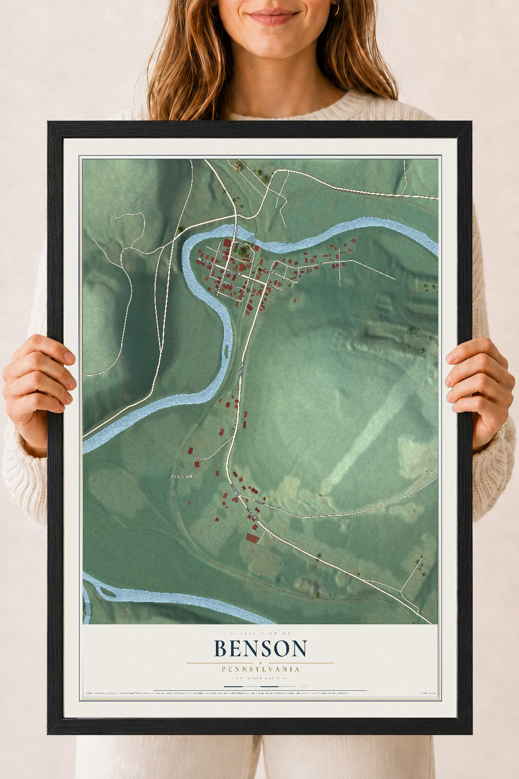 Map of Benson, Pennsylvania, 18 x 24 inch print in a black wood frame