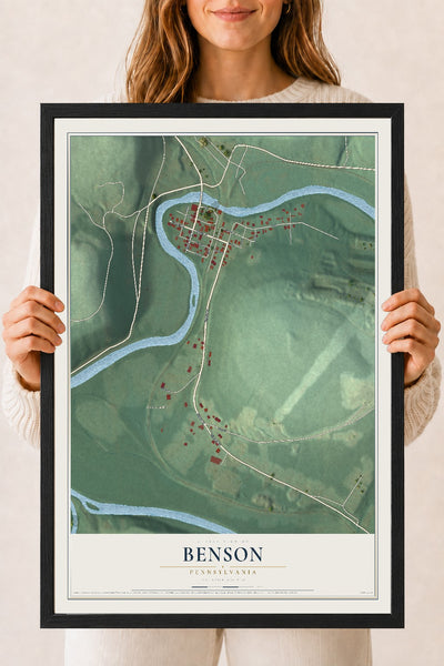 Map of Benson, Pennsylvania, 18 x 24 inch print in a black wood frame