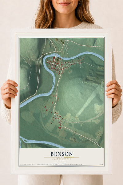 Map of Benson, Pennsylvania, 18 x 24 inch print in a white wood frame