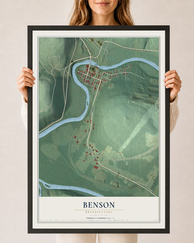 Map of Benson, Pennsylvania, 24 x 36 inch print in a black wood frame