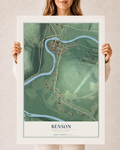 Map of Benson, Pennsylvania, 24 x 36 inch print in a white wood frame