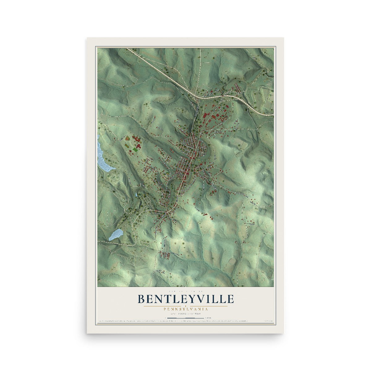 Map of Bentleyville, Pennsylvania, 12 x 18 inch unframed archival matte print