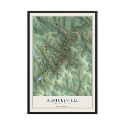 Map of Bentleyville, Pennsylvania, 12 x 18 inch print in a black wood frame