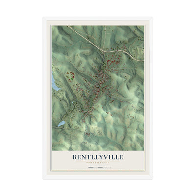 Map of Bentleyville, Pennsylvania, 12 x 18 inch print in a white wood frame