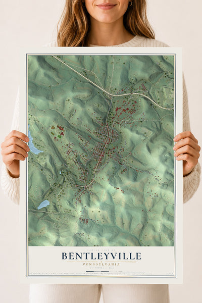 Map of Bentleyville, Pennsylvania, 18 x 24 inch unframed archival matte print