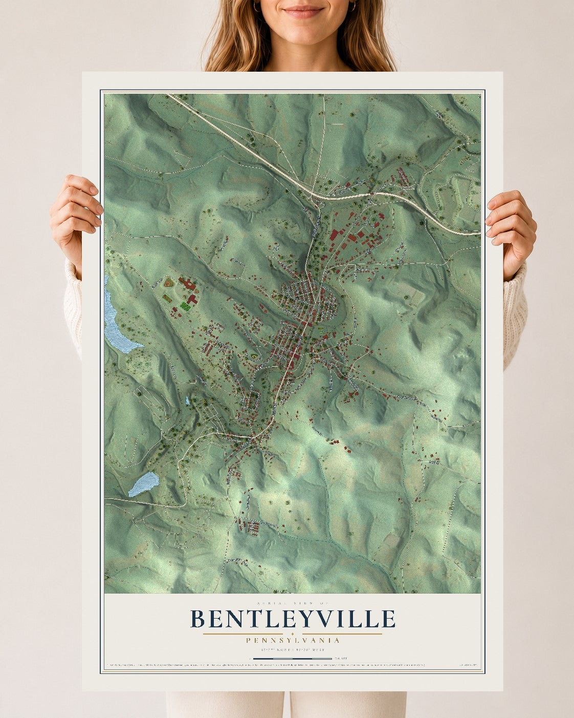 Map of Bentleyville, Pennsylvania, 24 x 36 inch unframed archival matte print