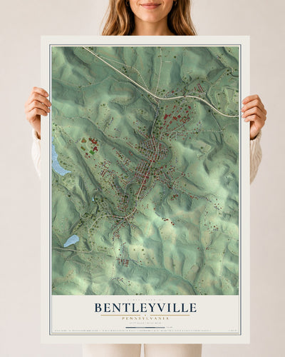 Map of Bentleyville, Pennsylvania, 24 x 36 inch unframed archival matte print