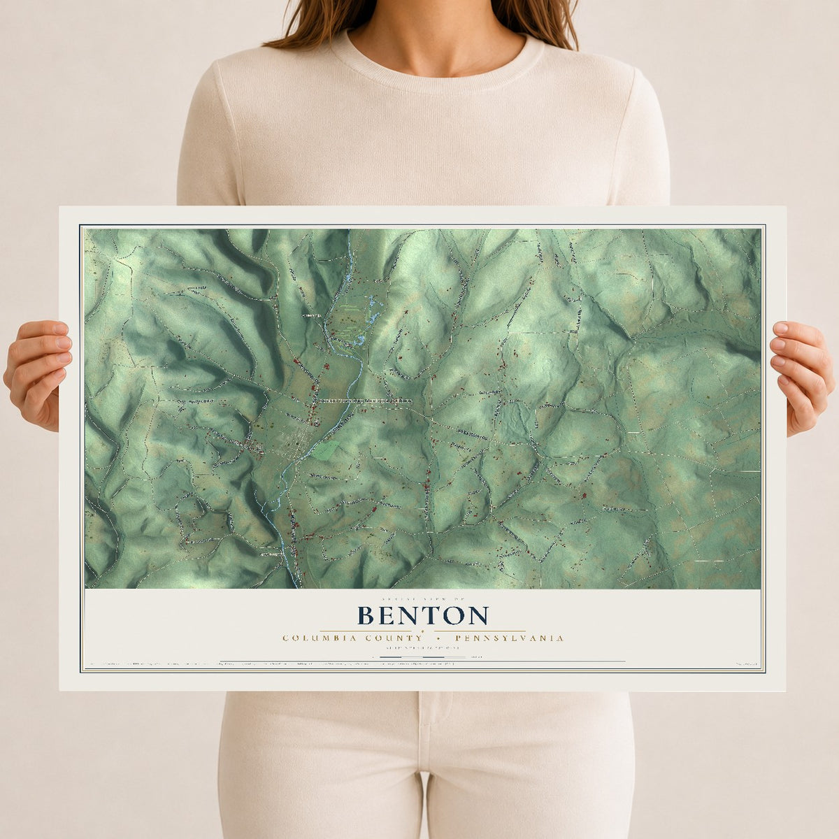 Map of Benton, Columbia County, Pennsylvania, 12 x 18 inch unframed archival matte print