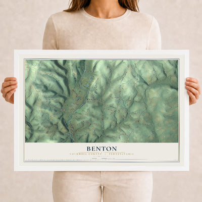 Map of Benton, Columbia County, Pennsylvania, 12 x 18 inch print in a white wood frame